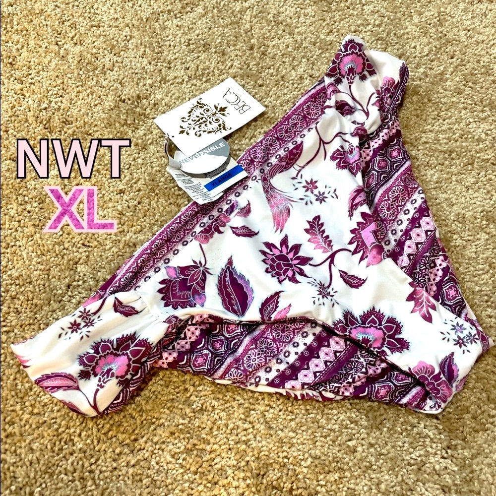 NWT (XL) BECCA Reversible TAHITI purple pink white tanga swim bikini briefs